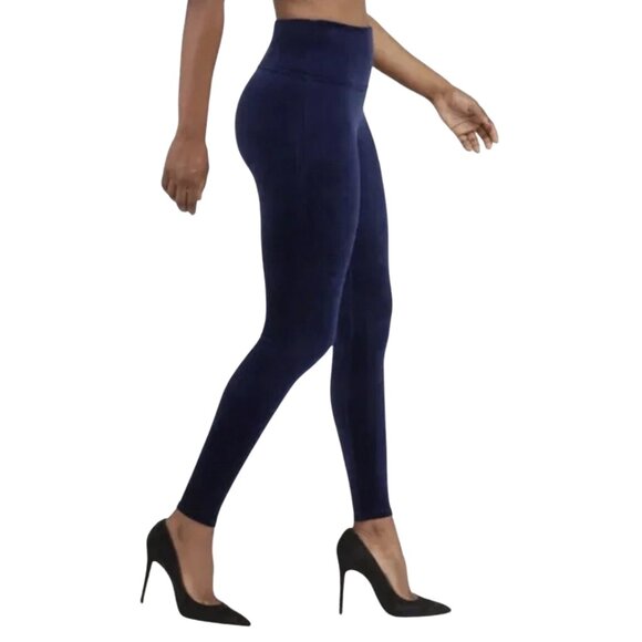 SPANX Pants - Spanx Velvet Leggings‎ Navy Blue High Rise Shaping Soft Stretch – Size L